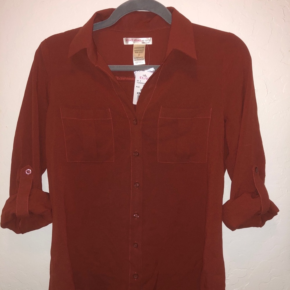 Rust Chiffon Button Down Shirt